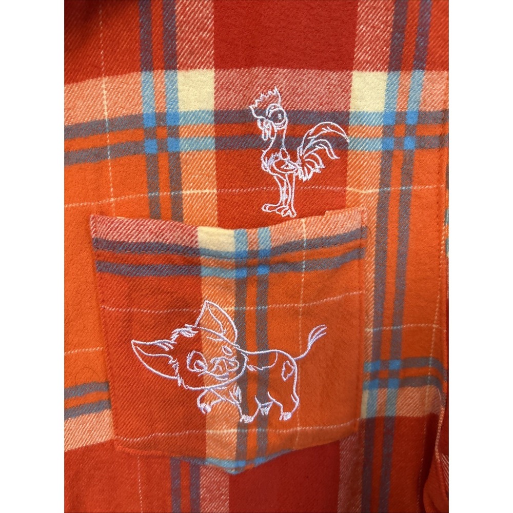 Disney Cakeworthy Moana Flannel Shirt Women's Small Orange Plaid Casual Preowned - Picture 4 of 8